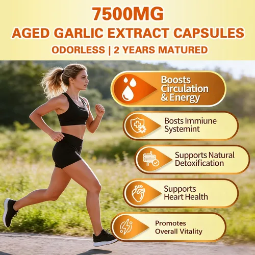 Vista 2 de Extracto de ajo envejecido de 7500 mg, suplemento de ajo orgánico inodoro para apoyo inmunológico y bienestar antioxidante, cápsulas blandas