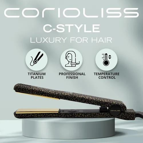 Vista 2 de Corioliss C Style Classic Pro - Plancha de pelo profesional para mujer, planchas de titanio (leopardo dorado suave al tacto)