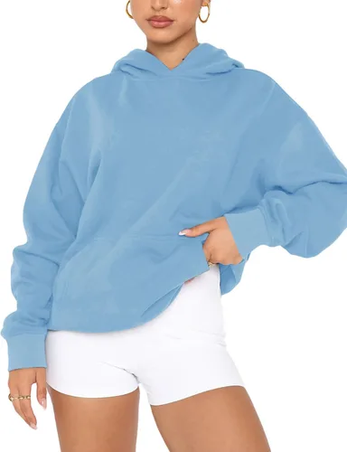 Vista 2 de Orchidays Sudaderas básicas de manga larga con capucha para mujer, sudaderas ajustadas de gran tamaño con bolsillo