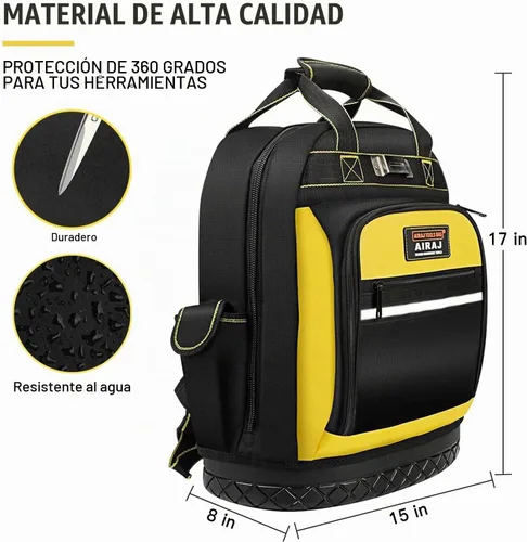 Vista 6 de AIRAJ Mochila de herramientas resistente, mochila de herramientas de 17 pulgadas con base dura moldeada impermeable, bolsa de herramientas duradera