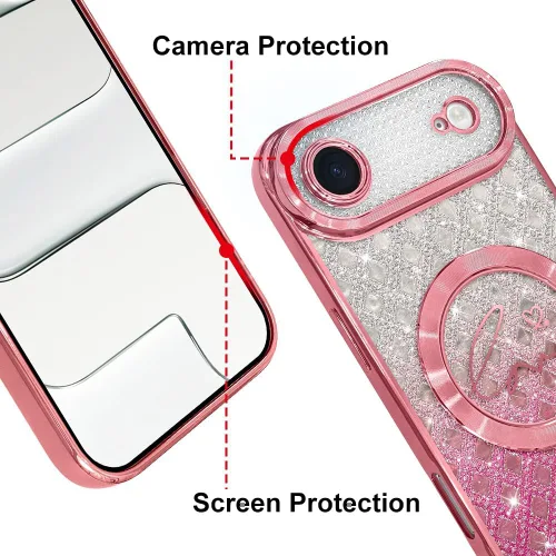 Vista 5 de Magsafe - Funda magnética para teléfono 16+ Air, compatible con Magsafe chapado de lujo con patrón de corazón de amor, funda protectora completa