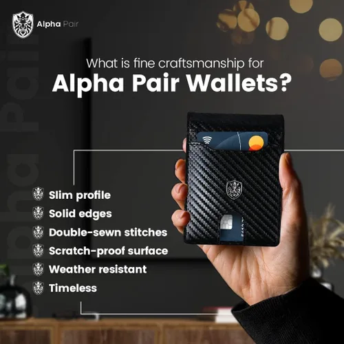 Vista 4 de ALPHA PAIR Cartera RFID para hombre Cartera delgada para hombre Cartera para hombre con 10 tarjeteros de crédito y 1 ventana de identificación