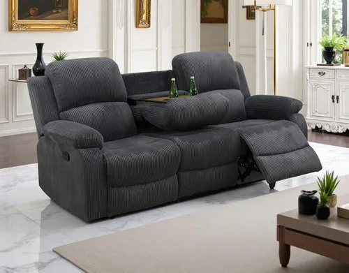 Vista 49 de Sofá reclinable manual moderno, sofá reclinable de cuero de 3 plazas, sofá reclinable de sala de estar, sofá con portavasos y mesa abatible