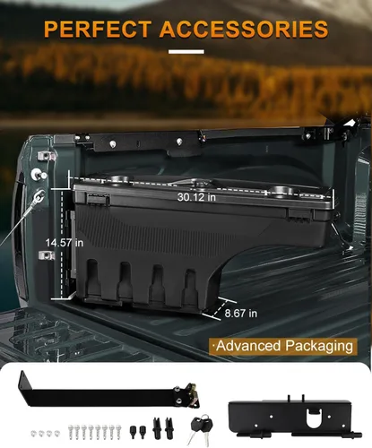 Vista 5 de ROADFAR Caja de almacenamiento para caja de camión lateral derecha de repuesto para Ford F-250 F-350 F-450 Super Duty 1999-2016 Tapa con cerradura