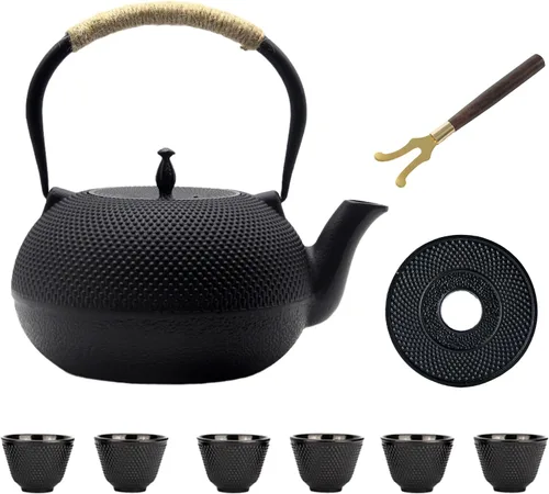 Vista 11 de Tetera grande de hierro fundido, tetera japonesa Tetsubin para estufa, tetera de hierro fundido con infusor de acero inoxidable para té suelto e