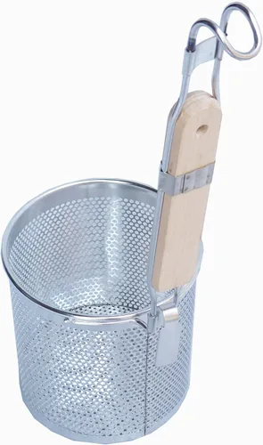 Vista 3 de FixtureDisplays® Juego de 2 cestas de acero inoxidable para pasta de 5 x 5 1/4 pulgadas con mango de madera 18017 18017