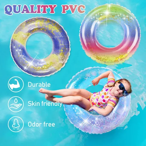 Vista 3 de Flotadores de piscina para niños, paquete de 3, anillos de natación inflables para niñas de 4 a 10 años, juguetes de tubos de piscina, flotadores