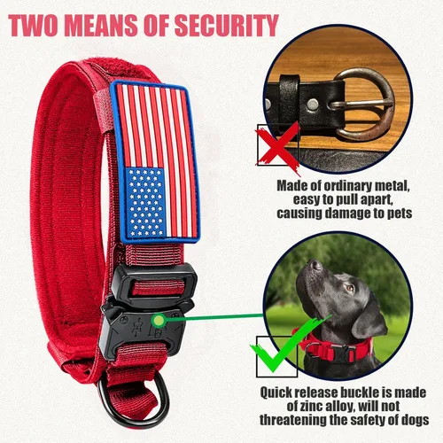 Vista 3 de Celifelight Juego de collar táctico para perro y correa elástica, militar y correa con bandera estadounidense ajustable K9 mango de hebilla de metal