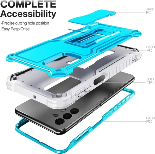 Vista 4 de FITO Funda para Samsung Galaxy A32 5G, doble capa a prueba de golpes resistente para teléfono Samsung A32 5G con protector de pantalla, soporte Azul