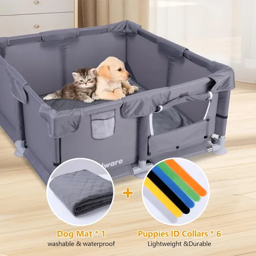 Vista 2 de Corralito para cachorros, 28 x 28 x 15 pulgadas, corralito para perros en interiores, corralito de animales pequeños con puerta para pollitos
