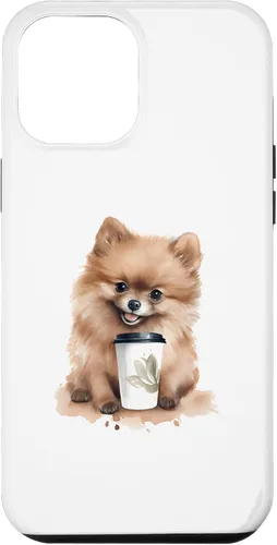 Vista 26 de iPhone 16 Pomerania perro con café estilo acuarela caso