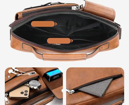 Vista 5 de Tellrain Maletín de negocios para hombre, bolsa de mensajero de piel sintética, bolsa de viaje de oficina para negocios, viajes y escuela