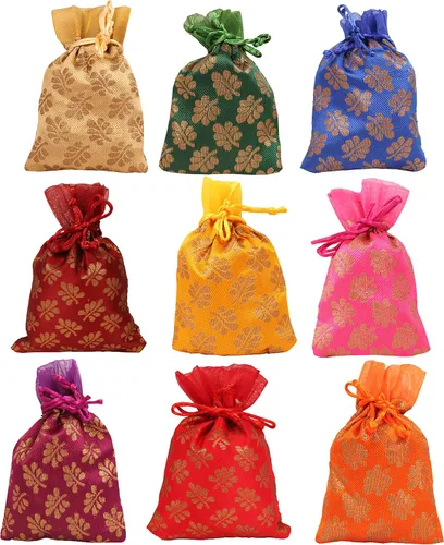 Vista 41 de Touchstone Preciosas bolsas de regalo reutilizables, respetuosas con el medio ambiente, brocado de cachemira con cordón grande para cumpleaños
