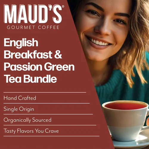 Vista 3 de MAUD'S - Paquete de Té Verde de Pasión Orgánico y Té English Breakfast Negro Orgánico, 48 unidades, Cápsulas Reutilizables de Porción Individual