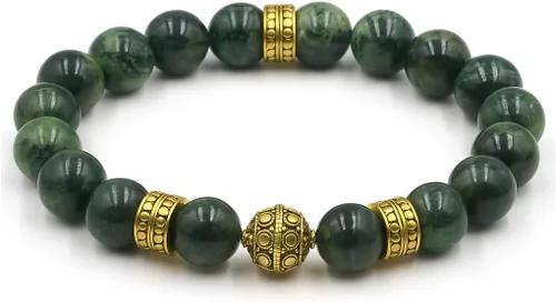 Vista 4 de Kartini Studio Pulsera de jade y oro, pulsera de cuentas de jade verde oscuro y oro, joyería de cuentas de calidad para hombre