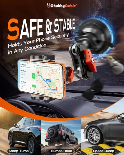 Vista 6 de Chubbycable - Soporte para teléfono de coche con ventosa, cabeza de abrazadera 360° adjustable magnetic head with a durable metal body and strong