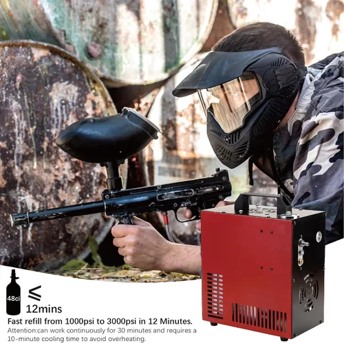 Vista 2 de Thunder - Compresor de aire PCP de 4500 psi, recarga de hasta 1.6 L, llenado rápido para pistolas de aire o tanque de paintball, apagado automático