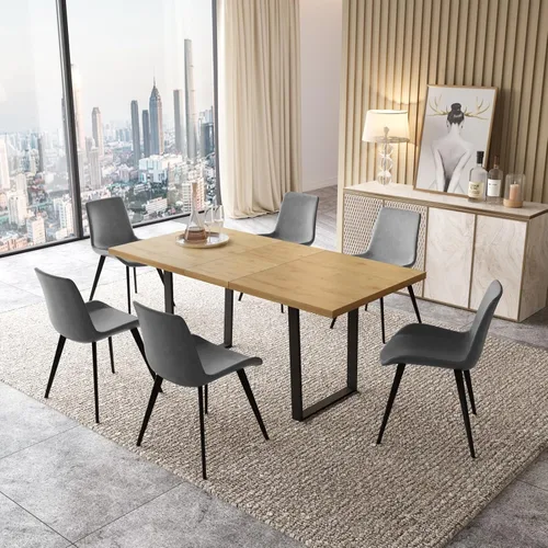 Vista 18 de ZckyCine Conjunto moderno de mesa de comedor de 5 piezas con mesa rectangular de madera y 4 sillas tapizadas en cuero, capacidad para 4 personas