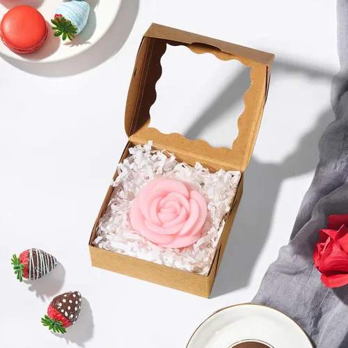 Vista 6 de RomanticBaking 50 cajas de trufas de chocolate para 4 unidades, mini cajas de panadería con ventana para brownie, galletas, jabón, donas, macarrones