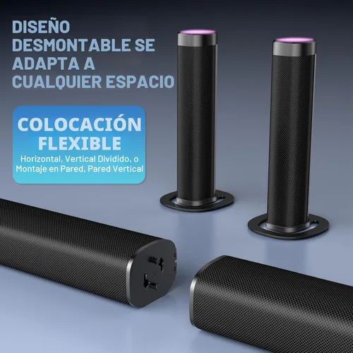 Vista 7 de Barra de sonido para Smart TV, barra de sonido de 100 W con 3 luces RGB dinámicas, Bluetooth 5.3, conexión ARC/Opt/AUX, volumen dinámico 3 modos