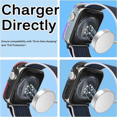Vista 5 de Miimall Compatible con Apple Watch Series 9, 8, 7, protector de pantalla de metal con protector de pantalla de vidrio, [a prueba de golpes y caídas]