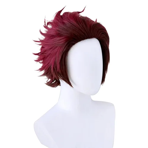 Vista 4 de Soyusunny Kamado Tanjirou - Peluca de disfraz de Halloween para mujeres y hombres con aretes