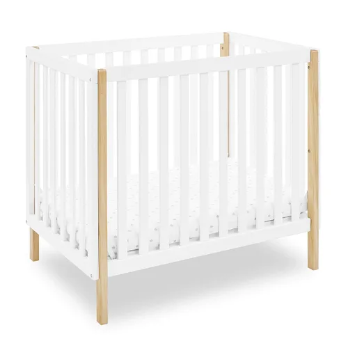Vista 2 de Delta Children Mini cuna Gio con colchón de 2.75 pulgadas incluido, blanco bianca/natural y Serta SleepTrue Mini colchón para cuna, núcleo de fibra