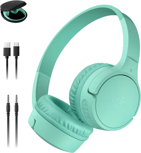 Vista 17 de Belkin SoundForm Mini - Auriculares inalámbricos Bluetooth para niños, batería de 30 horas, límite de volumen seguro de 85 dB, micrófono integrado