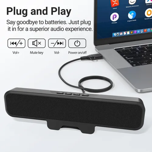 Vista 4 de Inwa Altavoces de computadora para PC de escritorio, altavoces de monitor USB con clip, barra de sonido de computadora con cable para computadora
