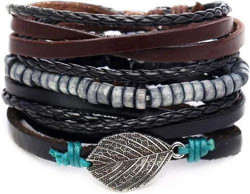 Vista 2 de Pulsera de cadena de muñeca con dije de moda para mujer, conjunto de pulseras de joyería punk para mujer, 4 piezas, pulseras de cuero multicapa