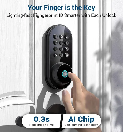 Vista 7 de TEEHO TE342 Cerradura inteligente de puerta de entrada sin llave con teclado, control remoto de aplicación Bluetooth, cerrojo electrónico para Negro