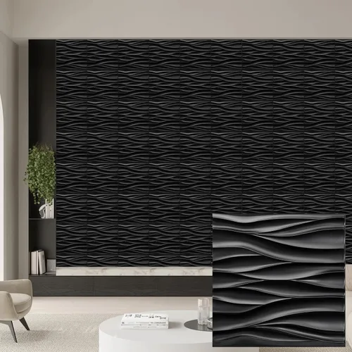 Vista 27 de Heikki Paquete de 30 paneles de pared 3D para decoración de pared interior, paneles de pared con textura de flores de PVC para sala de estar Negro-YJ