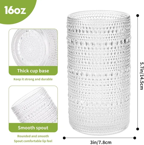 Vista 5 de Juego de 6 vasos de beber transparentes con tallo y pajitas (Juego de 12 vasos transparentes), 16 onzas