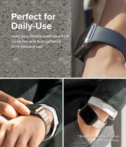 Vista 5 de Ringke Estilo de bisel [elegante marco de acero inoxidable] compatible con Apple Watch Series 9, 8, 7 (1.772 pulgadas), protector antiarañazos, Gris
