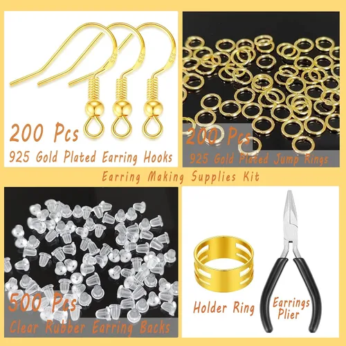 Vista 2 de MAIBAOTA Ganchos de Oro para Aretes para Hacer Joyas, 602 Piezas de Ganchos de Aretes Chapados en Oro Hipoalergénicos, Anillos de Salto, Accesorios