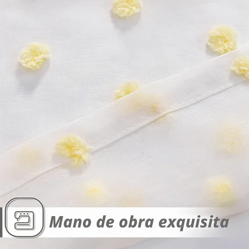 Vista 8 de MYSKY HOME - Cortinas con pompón blancas transparentes para dormitorio de niñas, cortinas amarilla mostaza para habitación infantil, cortinas