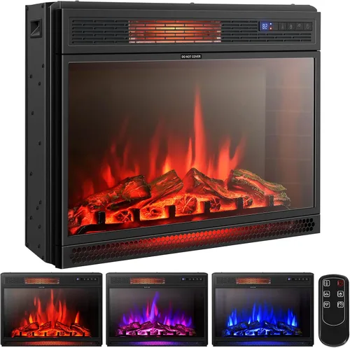 Vista 11 de Tangkula - Chimenea eléctrica empotrada de 18 pulgadas, calentador de chimenea independiente de 1500 W con efecto de llama ajustable y temperatura