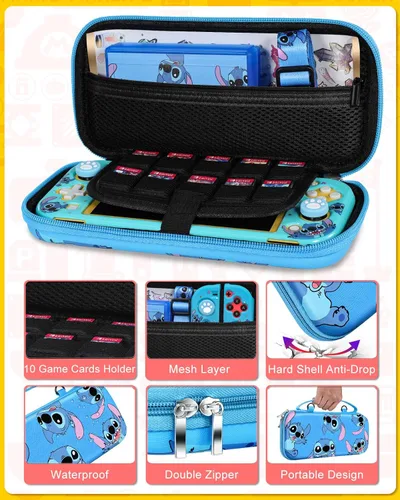 Vista 4 de Xinocy for Nintendo Switch Lite 7 in 1 Storage Accessories Kit with Travel Carrying Case+Switch Lite Protective Cover+Game Case
