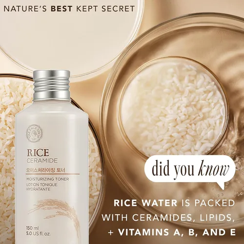 Vista 6 de THE FACE SHOP Tónico hidratante de ceramida de arroz, hidratante con agua de arroz, apunta a la sequedad, fortalece la barrera de la piel, ligero