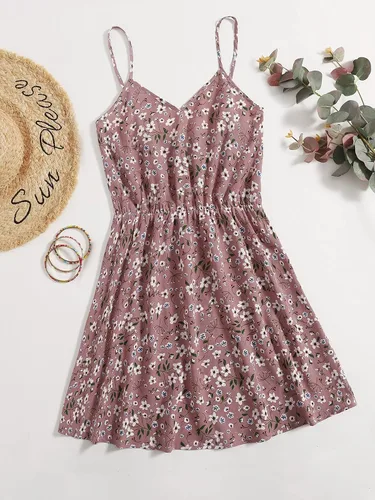 Vista 3 de Verdusa Vestido corto sin mangas con cuello en V y margaritas para mujer