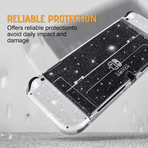 Vista 7 de DLseego Protective Glitter Case Compatible with Switch OLED Console Updated Version, Glitter Bling Soft TPU Cover with Shock-Absorption and