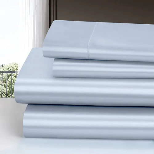 Vista 2 de Homiest Juego de sábanas de satén de 3 piezas de lujo de satén sedoso con bolsillo profundo, 1 sábana bajera + 1 sábana encimera + 1 funda de Azul