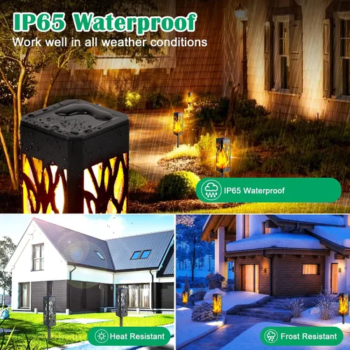 Vista 5 de TomCare Luces de camino con llamas parpadeantes alimentadas por energía solar decorativa para jardín, impermeable, iluminación de paisaje al aire