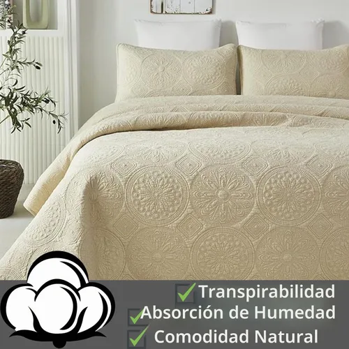 Vista 3 de Brandream juego de cama de lujo de 3 piezas, color blanco, de gran tamaño, juego de edredón, tamaño queen Beige
