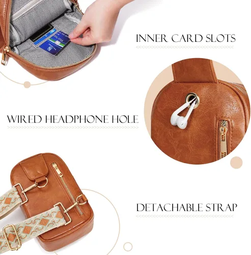 Vista 5 de MoKo Bolso bandolera de cuero vegano, pequeño, informal, desmontable, para mujeres y hombres, senderismo, viajes