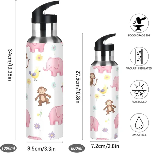 Vista 2 de Cute Elephants Stainless Steel Vacuum Insulated Water Bottle 32 Oz Leakproof Water Bottles, BPA-Free Sport Water Bottle Insulated
