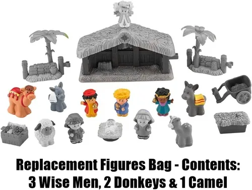 Vista 3 de Piezas de repuesto para el juego de pesebre Fisher-Price Little People - J2404 ~ Figuras de repuesto ~ 3 Wisemen, 1 Camel y 2 Burros