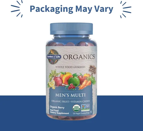 Vista 2 de Garden of Life Organics - Gomitas de vitaminas para hombre, sabor bayas, certificado orgánico, sin OMG, veganas, Kosher Complete Multi - Metil B12