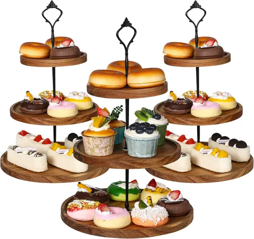 Vista 7 de Zopeal Juego de 3 soportes de madera para cupcakes de 3 niveles, bandeja de madera rústica para servir postres de granja, soporte para torre