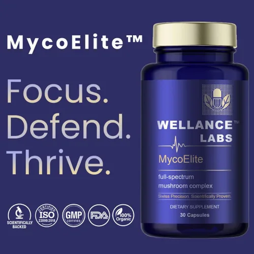 Vista 2 de Complejo de hongos de espectro completo MycoElite, melena de león, Chaga, Reishi, apoyo cognitivo